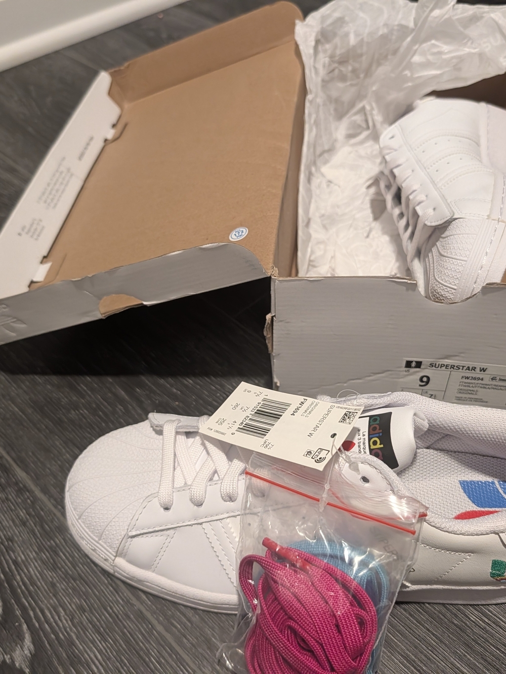 Adidas White Superstar Sneakers with Multicolor Logos - Picture 7 of 11